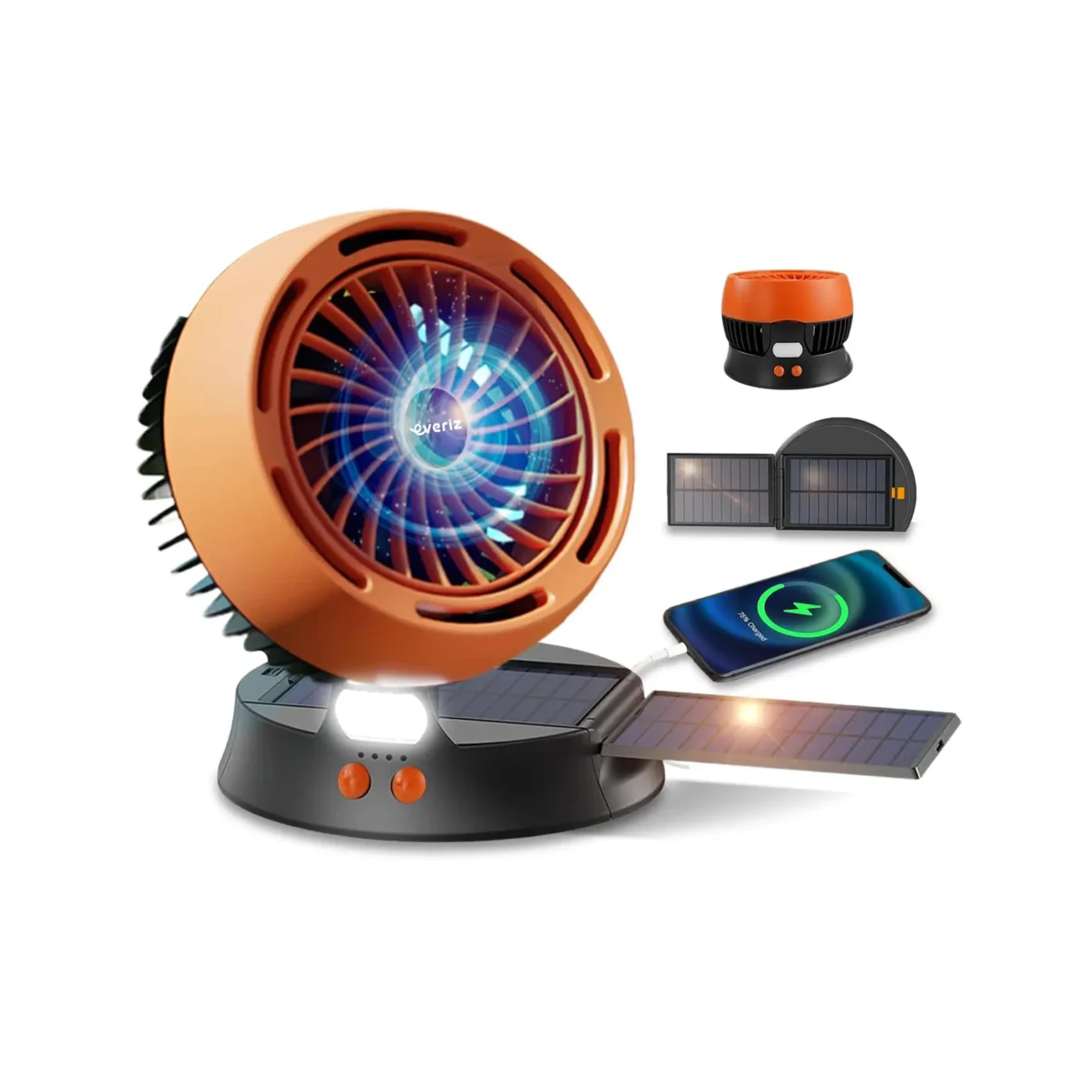 Ventilador Solar Portátil EVERIZ – Batería 10000mAh - 4 Velocidades - LED - Imagen 1