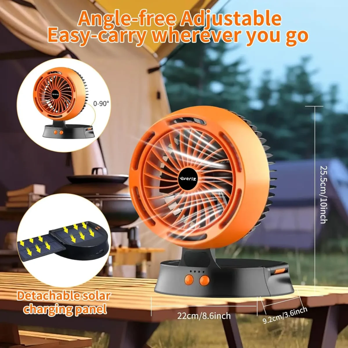 Ventilador Solar Portátil EVERIZ – Batería 10000mAh - 4 Velocidades - LED - Imagen 3