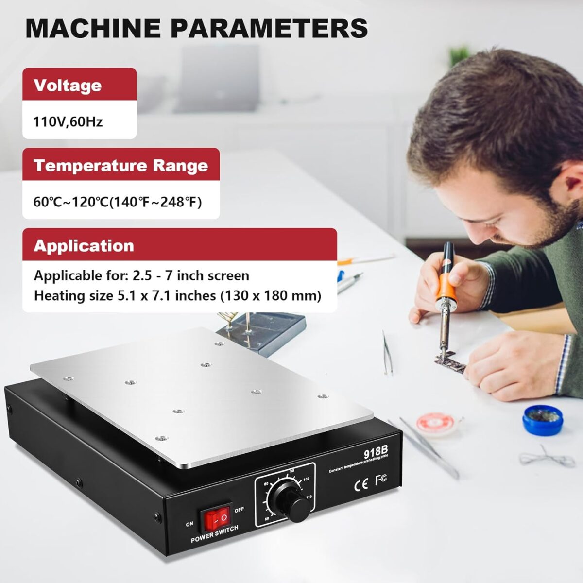 Separadora de Pantallas Soiiw 7” LCD – Panel de Precalentamiento 110V 450W para Reparación de Teléfonos - Imagen 4