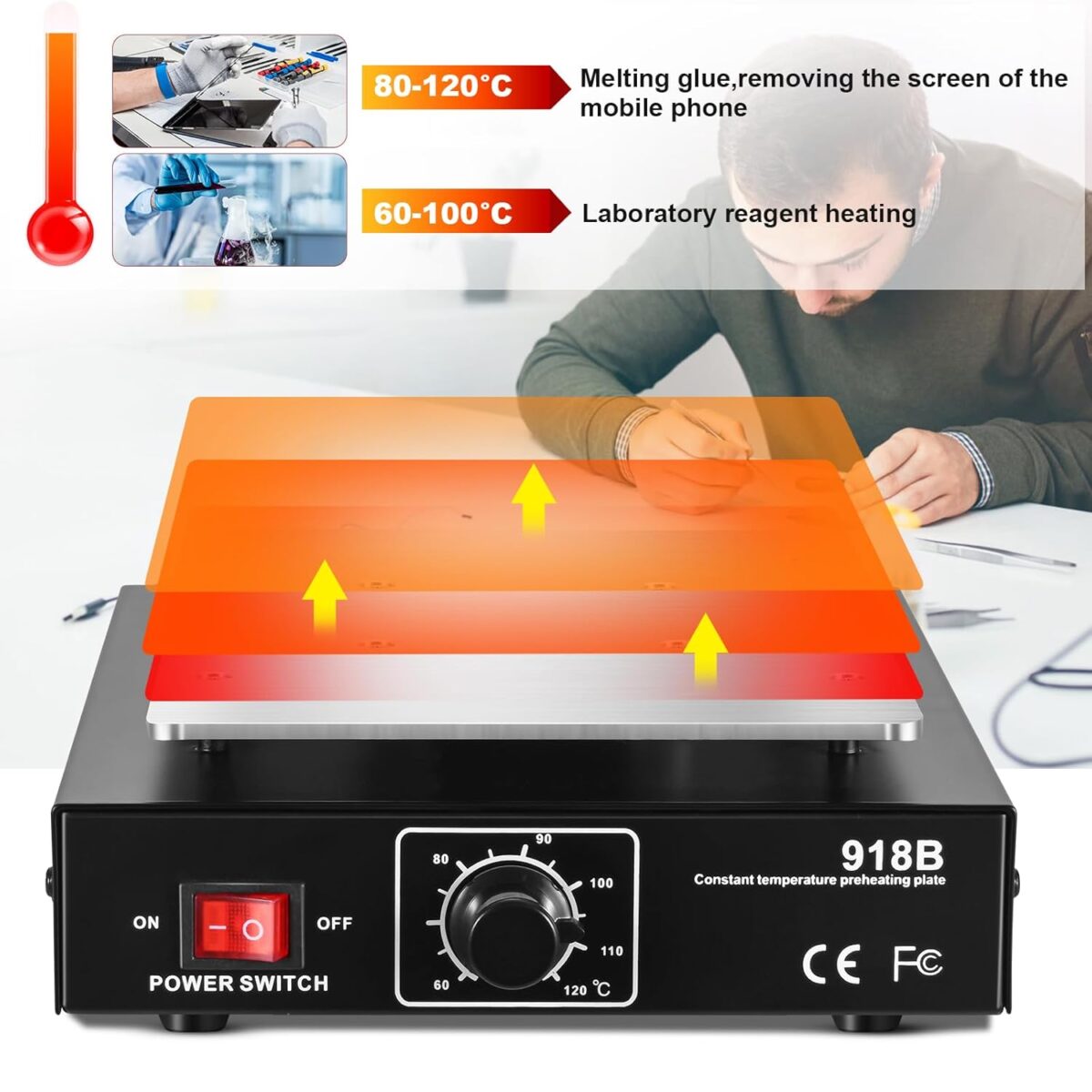 Separadora de Pantallas Soiiw 7” LCD – Panel de Precalentamiento 110V 450W para Reparación de Teléfonos - Imagen 5