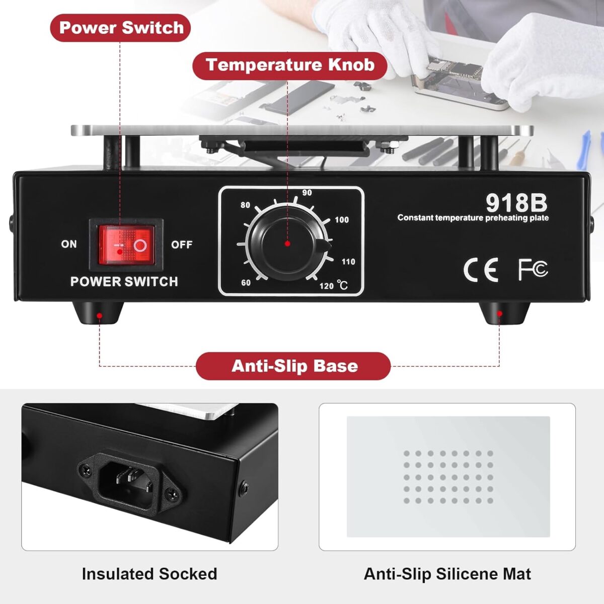 Separadora de Pantallas Soiiw 7” LCD – Panel de Precalentamiento 110V 450W para Reparación de Teléfonos - Imagen 3