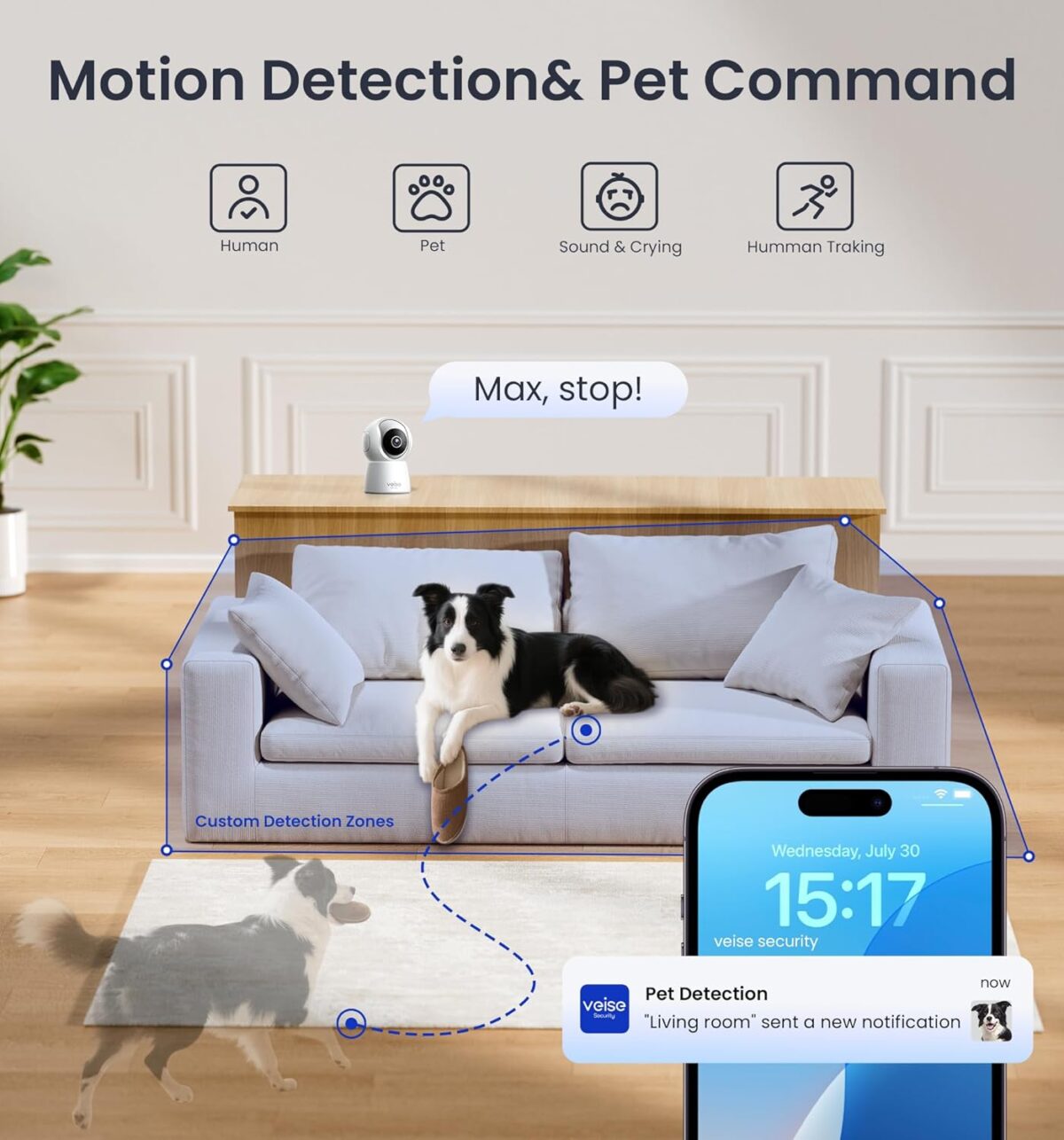 Cámara de Seguridad Veise 2K Indoor – 360° Pan/Tilt, Detección Inteligente, Audio Bidireccional - Imagen 4