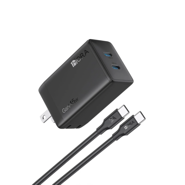 Cargador Rápido 1Hora GAR170 45W GaN con Doble Puerto USB-C y Cable Tipo C