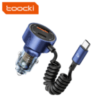 Toocki - Cargador de Coche USB 60W con Cable Tipo C Retráctil y Carga Rápida