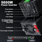 Inversor de Potencia 5600W Pico 11200W 12V DC a 110/120V AC – Pantalla LCD, Control Remoto, 4 Tomas AC, USB 3.1A + Tipo C - Imagen 6