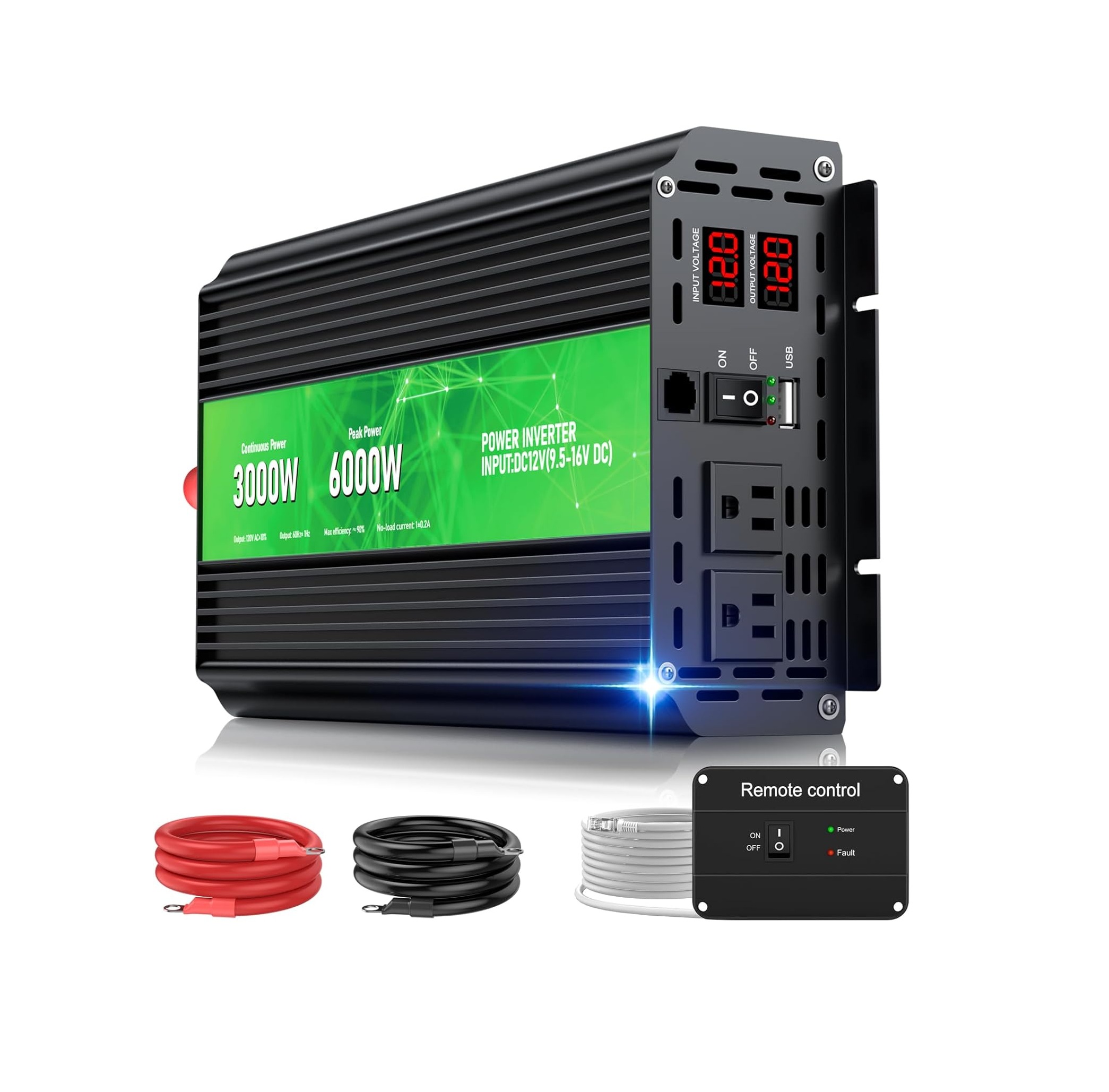 71BPaa7JecL._AC_SL1500_ Inversor de Potencia 3000W Pico 6000W 12V DC a 110/120V AC con Pantalla LCD, Control Remoto, 2 Tomas AC y Puerto USB 2.4A - Imagen 1