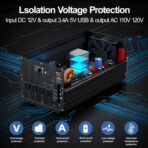 Inversor de Potencia 5600W Pico 11200W 12V DC a 110/120V AC – Pantalla LCD, Control Remoto, 4 Tomas AC, USB 3.1A + Tipo C - Imagen 3