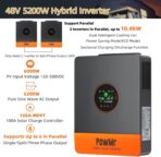 Inversor Solar Híbrido PowMr 5200W 48V a 110V/120V Onda Pura con MPPT 100A – Fase Dividida y Sistema Expandible Off-Grid - Imagen 3
