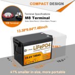 Batería LiFePO4 24V 100Ah (2560Wh) con BMS 100A – Ciclo Profundo, Compacta para Sistema Solar, RV y Uso Marino - Imagen 4