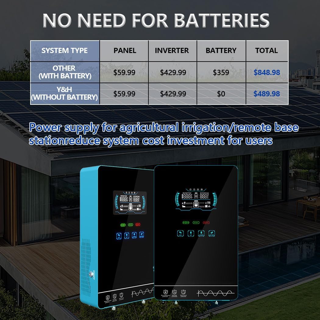 Y&H 4000W 24V to 110V Pure Sine Wave Hybrid Solar Inverter with 140A MPPT – Touchscreen and Battery-Free Operation - Image 7