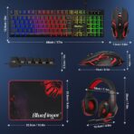 BlueFinger Combo Gamer RGB 4 en 1 Teclado Retroiluminado + Mouse Gaming + Auriculares con Micrófono + Alfombrilla - Imagen 8
