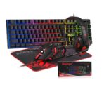 BlueFinger Combo Gamer RGB 4 en 1 Teclado Retroiluminado + Mouse Gaming + Auriculares con Micrófono + Alfombrilla