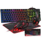 BlueFinger Combo Gamer RGB 4 en 1 Teclado Retroiluminado + Mouse Gaming + Auriculares con Micrófono + Alfombrilla