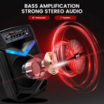 Pyle Altavoz PA Bluetooth Portátil 600W – Subwoofer 10”, Micrófono, Grabación, Luces LED, USB/SD/FM - Imagen 5