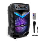 Pyle Altavoz PA Bluetooth Portátil 600W – Subwoofer 10”, Micrófono, Grabación, Luces LED, USB/SD/FM