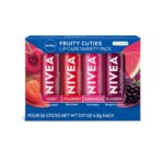 NIVEA Lip Care Bálsamo Labial Tintado Frutal – Hidratación y Color 3-en-1 – Sabores Cereza, Fresa, Mora y Sandía – Pack de 4 (0.17 oz c/u)
