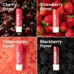 NIVEA Lip Care Bálsamo Labial Tintado Frutal – Hidratación y Color 3-en-1 – Sabores Cereza, Fresa, Mora y Sandía – Pack de 4 (0.17 oz c/u) - Imagen 3