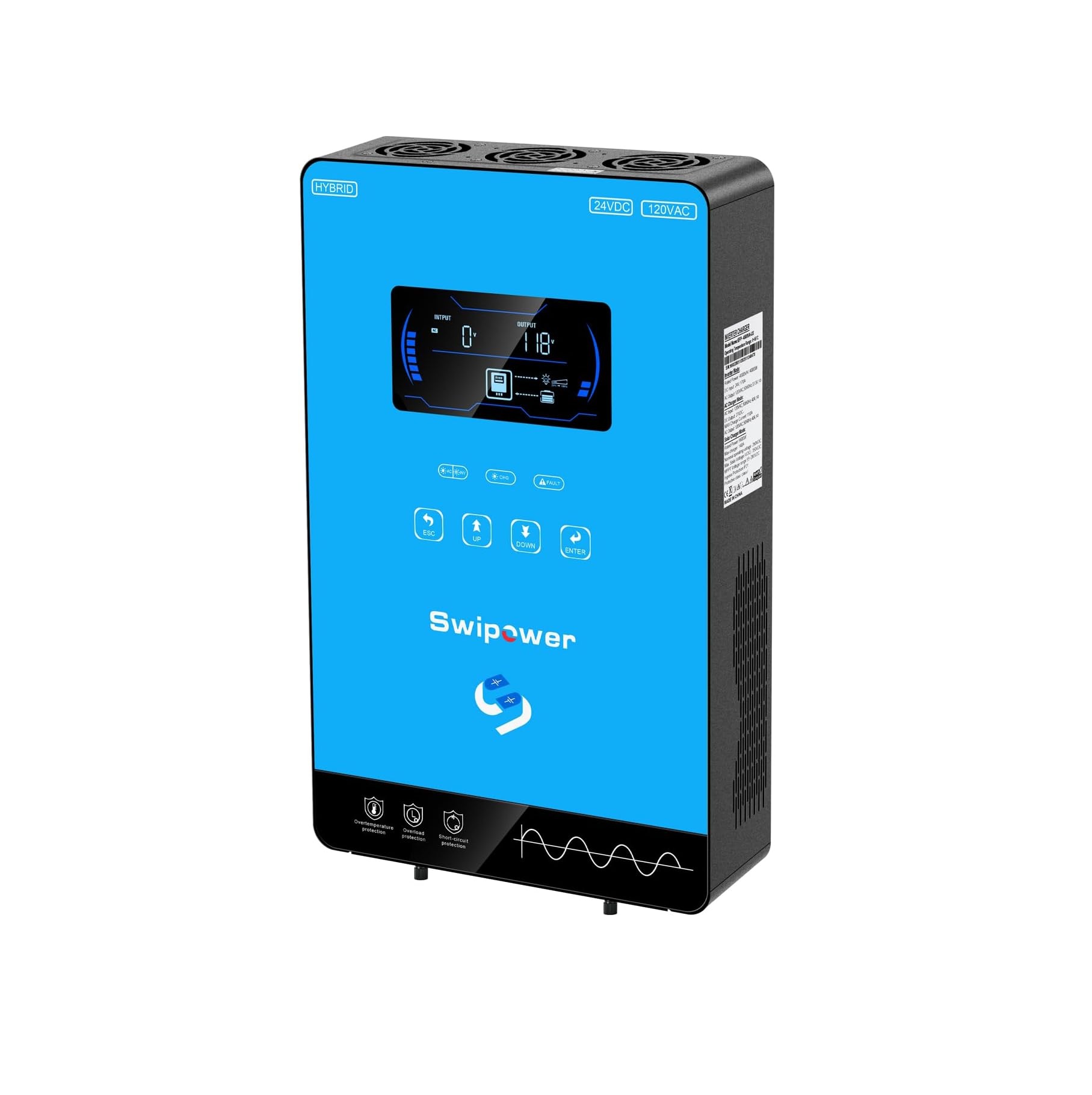 4000W 24V to 110V Pure Sine Wave Hybrid Solar Inverter 140A MPPT LCD Touchscreen