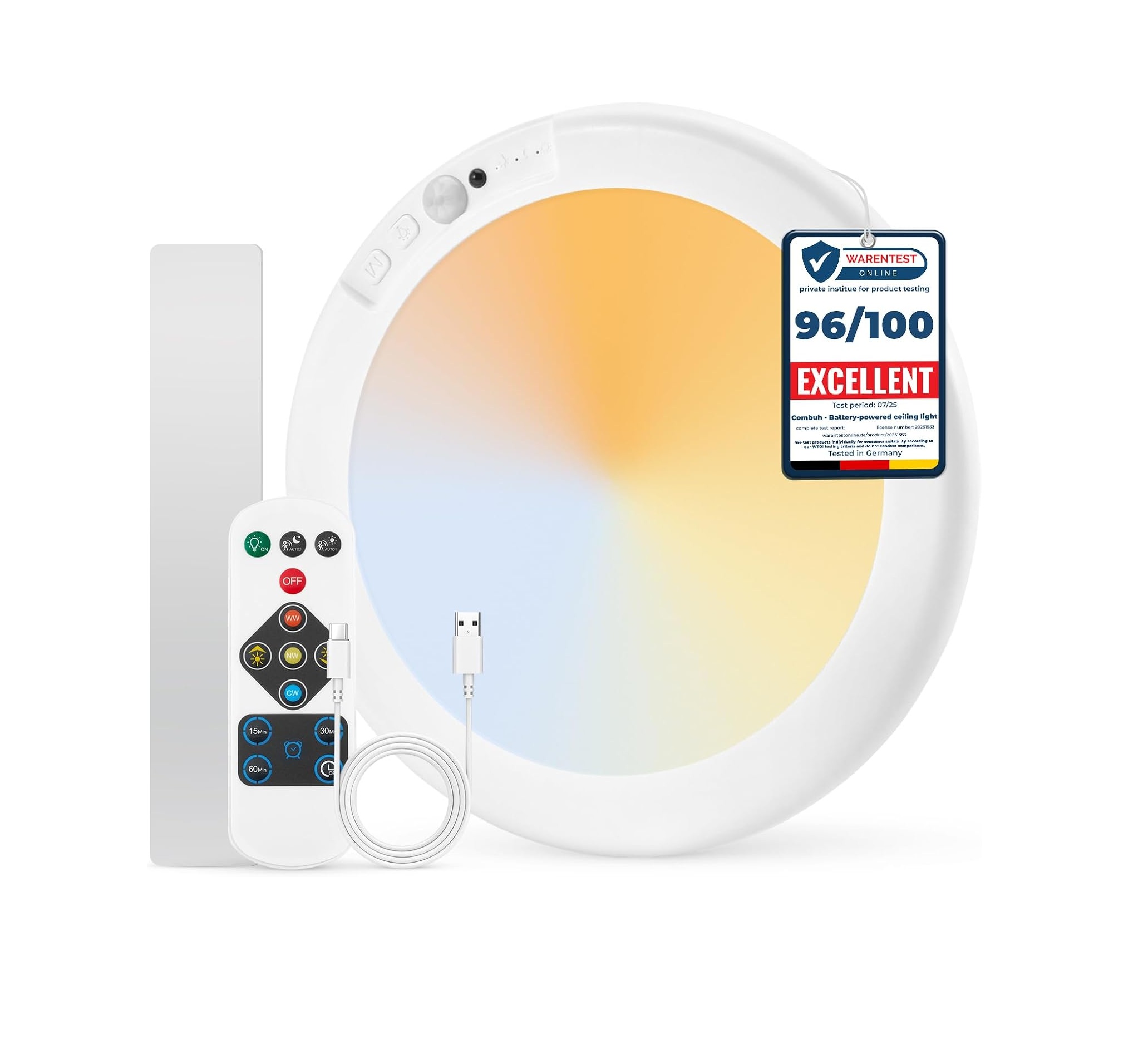 Combuh Rechargeable LED Light with Motion Sensor, IP44, Remote Control, Magnetic