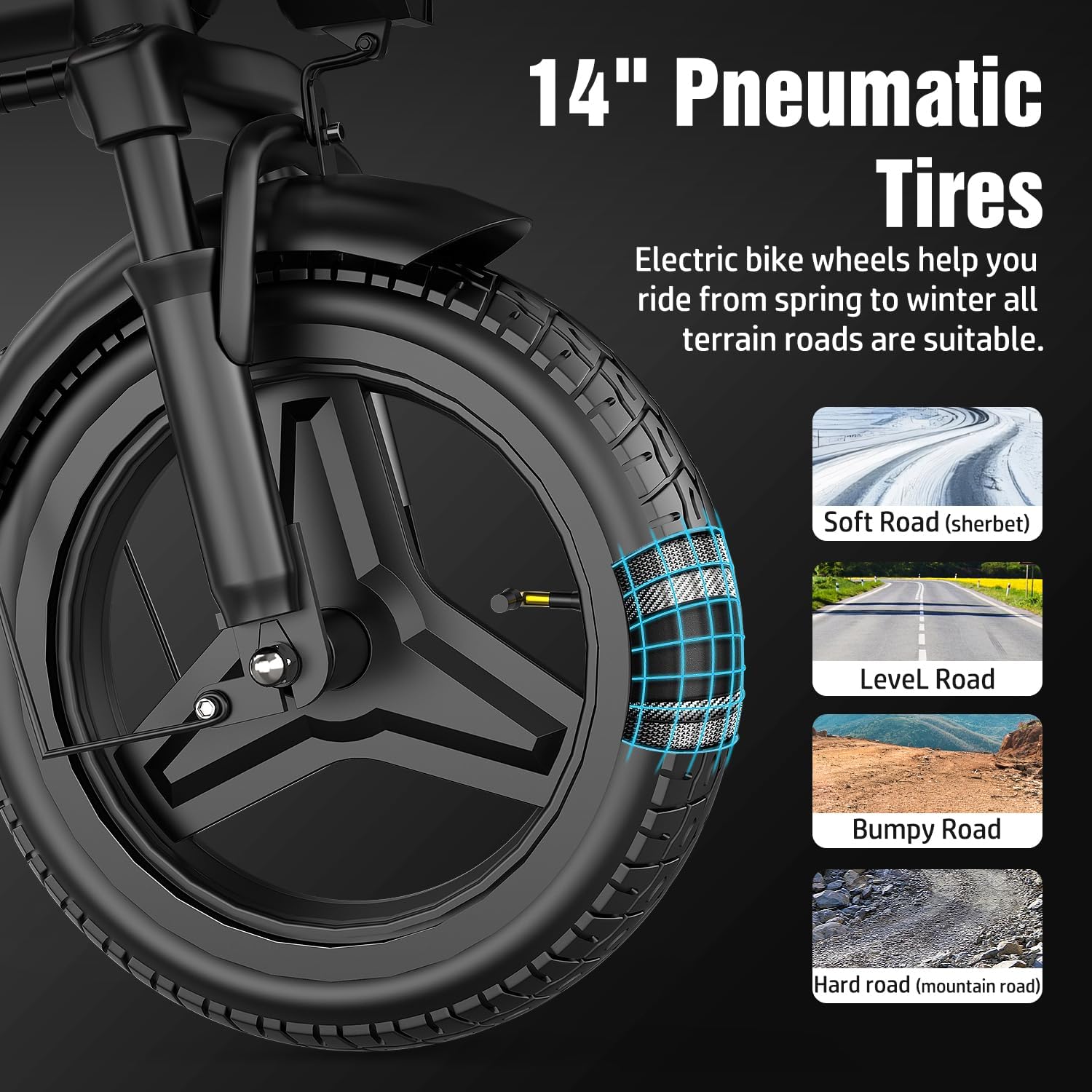 800W/1200W 25MPH Foldable Electric Bike, 45 Miles, 48V, with Suspension and LCD Display - Image 6