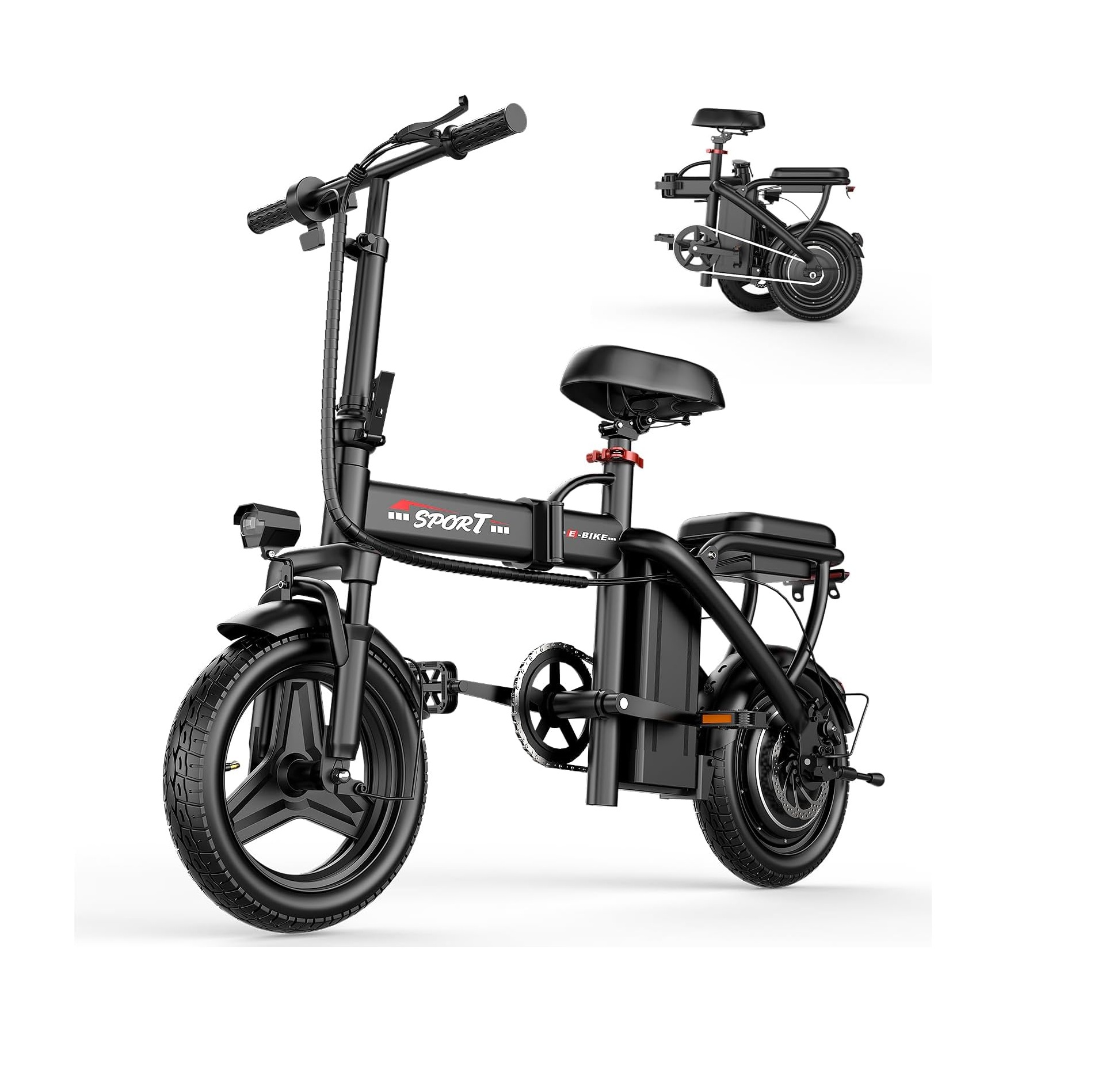 800W/1200W 25MPH Foldable Electric Bike, 45 Miles, 48V, with Suspension and LCD Display