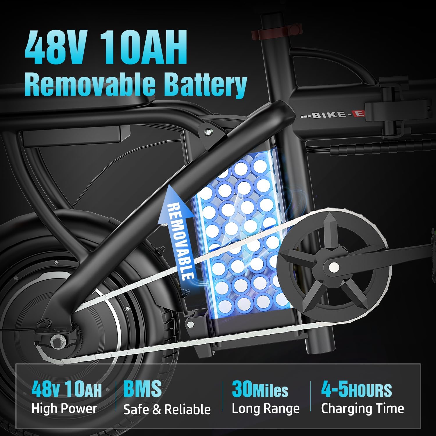 800W/1200W 25MPH Foldable Electric Bike, 45 Miles, 48V, with Suspension and LCD Display - Image 4