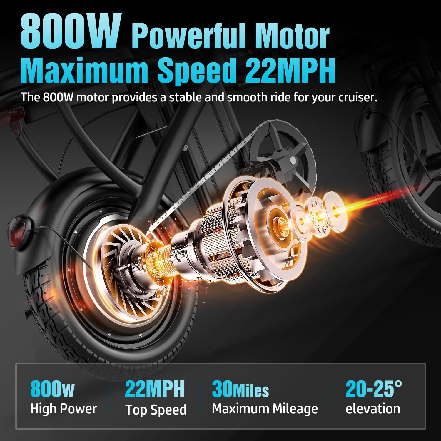 800W/1200W 25MPH Foldable Electric Bike, 45 Miles, 48V, with Suspension and LCD Display - Image 3