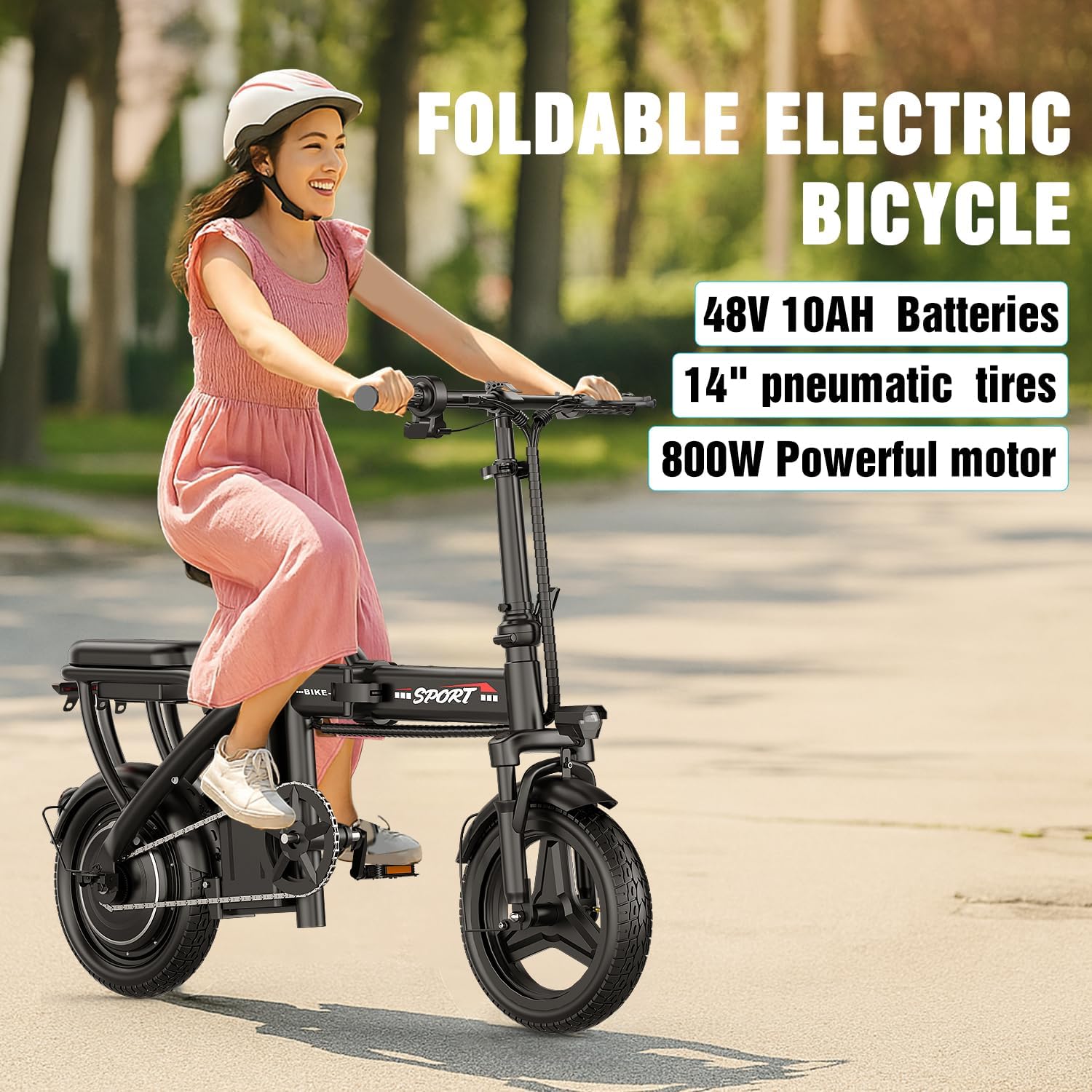 800W/1200W 25MPH Foldable Electric Bike, 45 Miles, 48V, with Suspension and LCD Display - Image 9