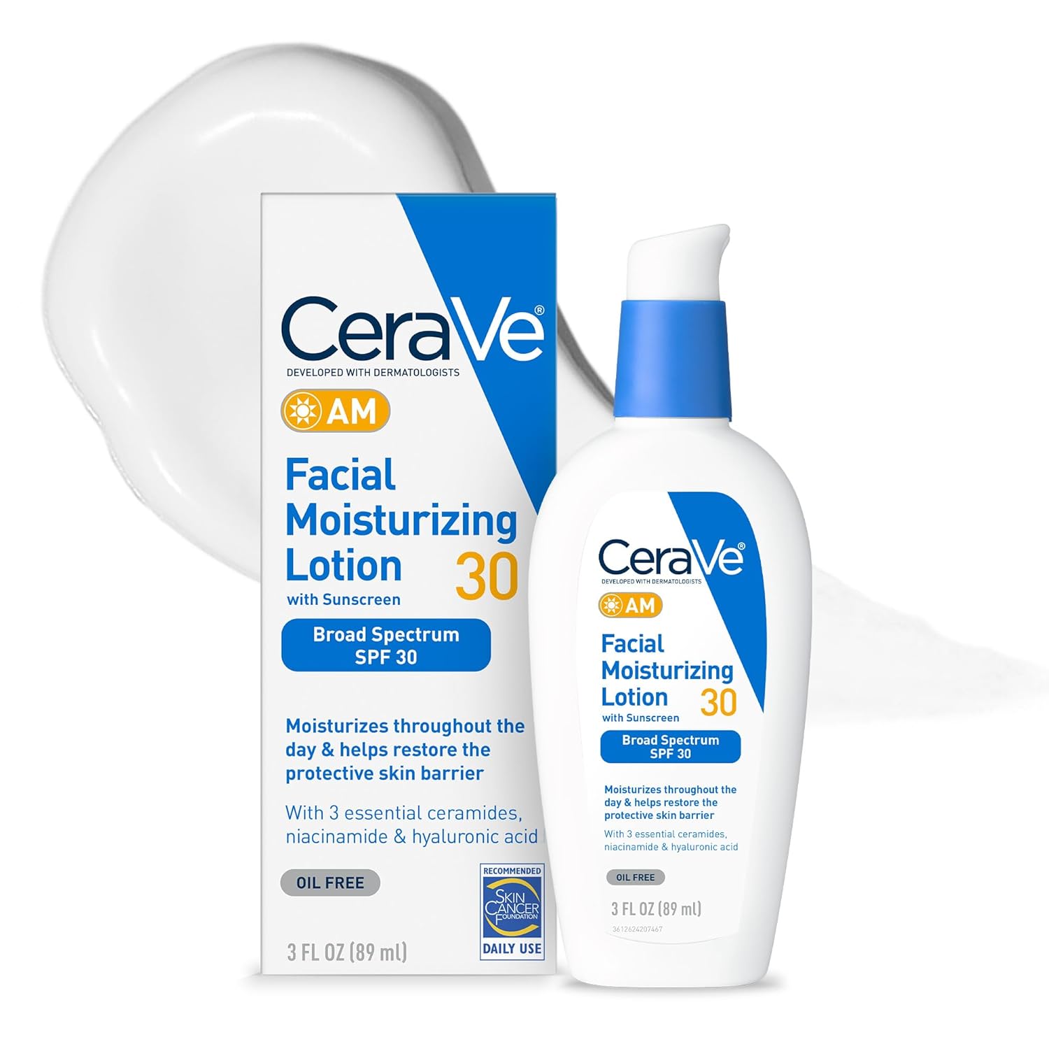 CeraVe AM Oil-Free Moisturizing Facial Lotion SPF 30 with Hyaluronic Acid and Niacinamide 3oz