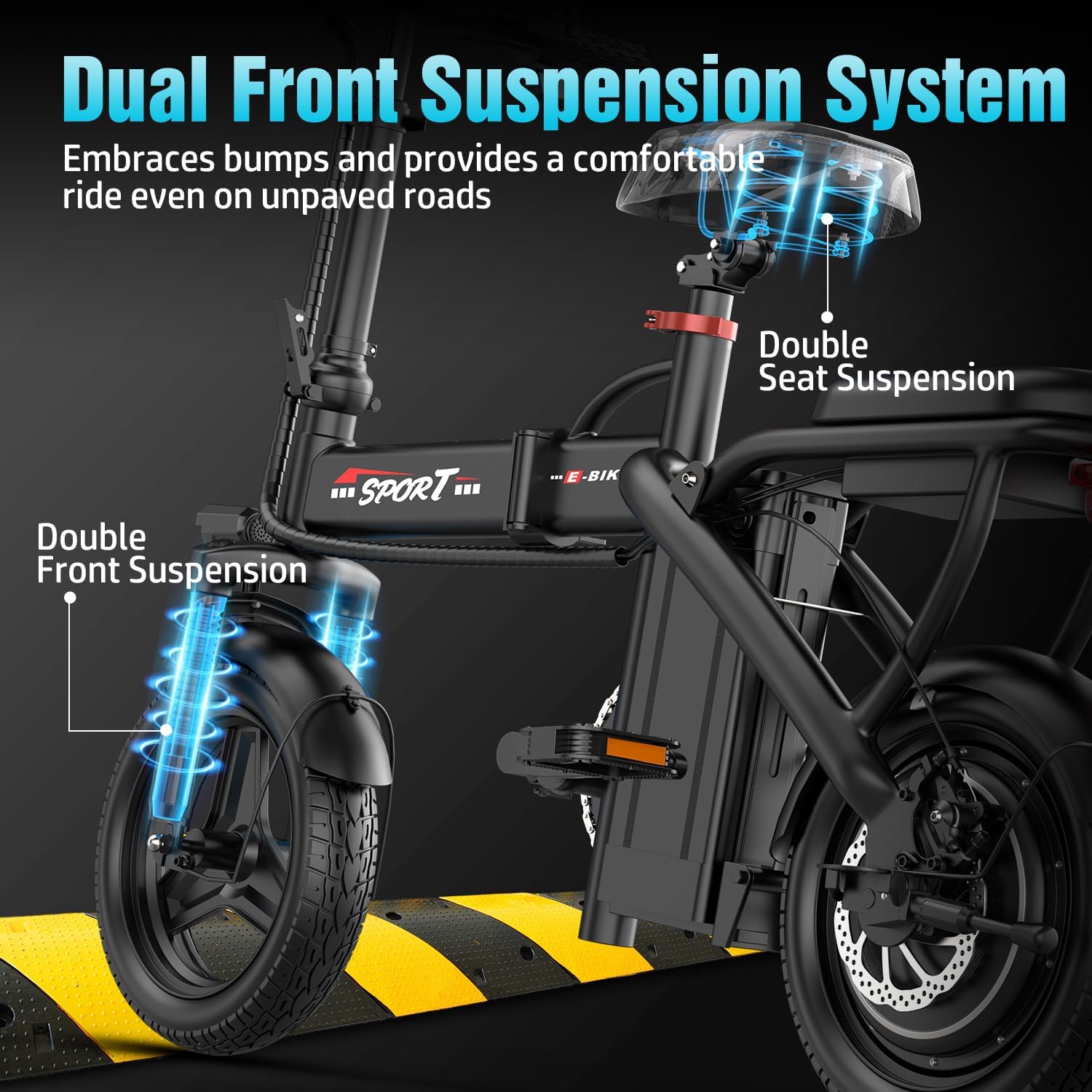 800W/1200W 25MPH Foldable Electric Bike, 45 Miles, 48V, with Suspension and LCD Display - Image 8
