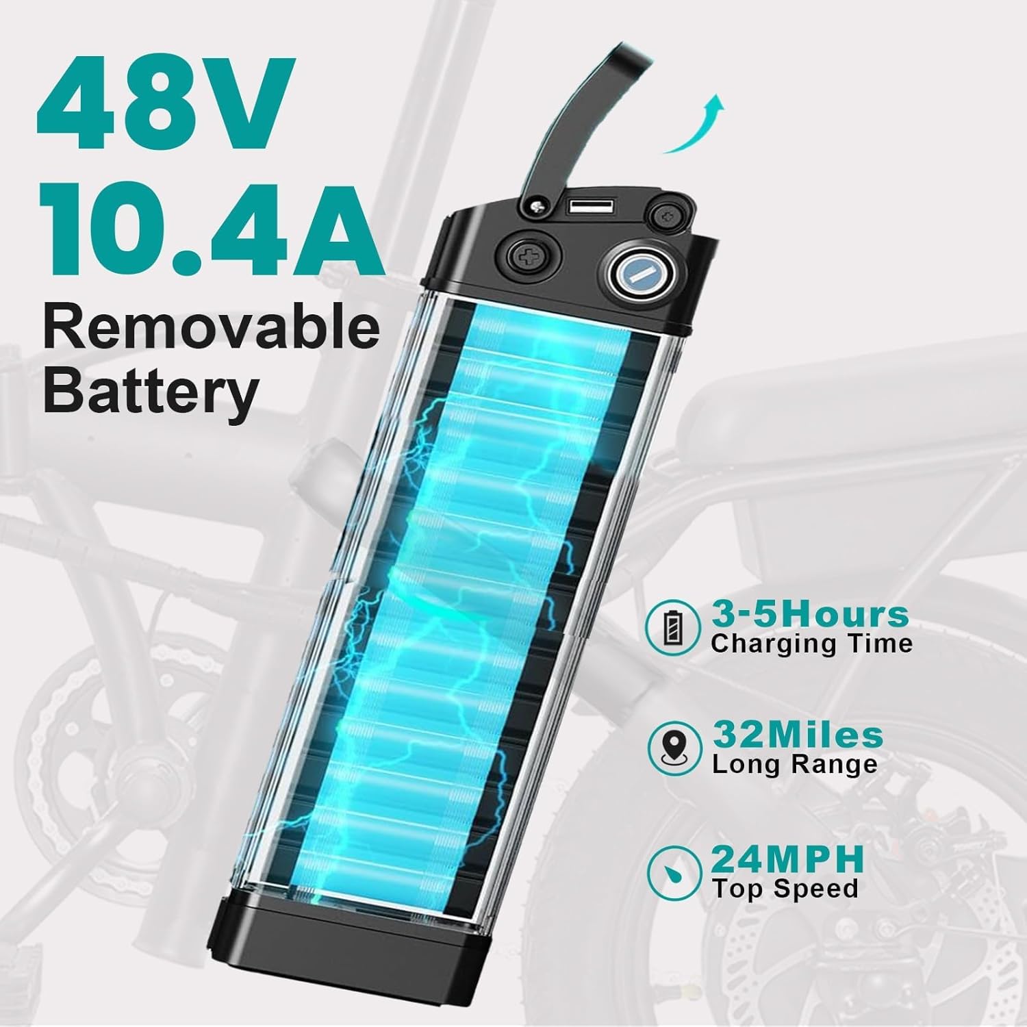 1200W Peak 24MPH Foldable Adult Electric Bike with 48V Removable Battery - Image 5