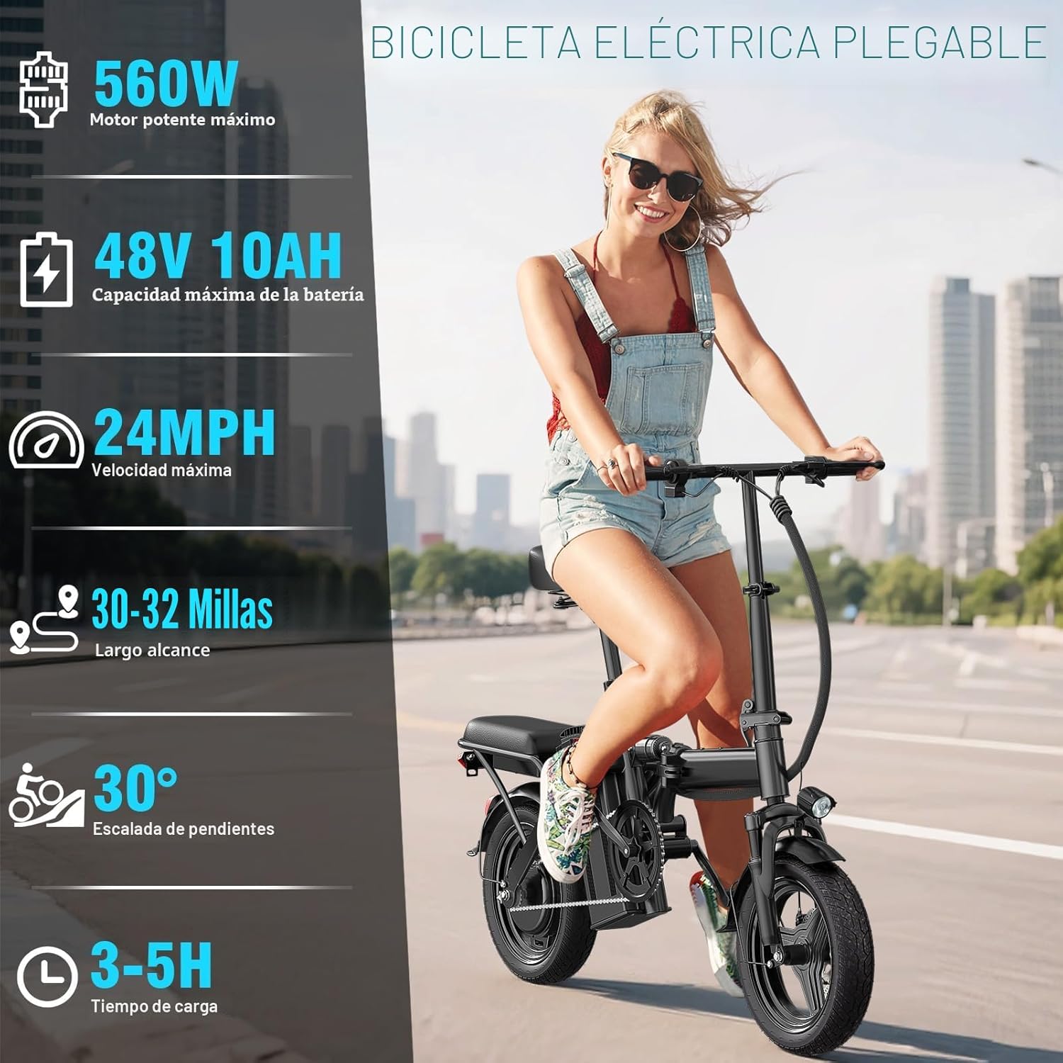 1200W Peak 24MPH Foldable Adult Electric Bike with 48V Removable Battery - Image 6