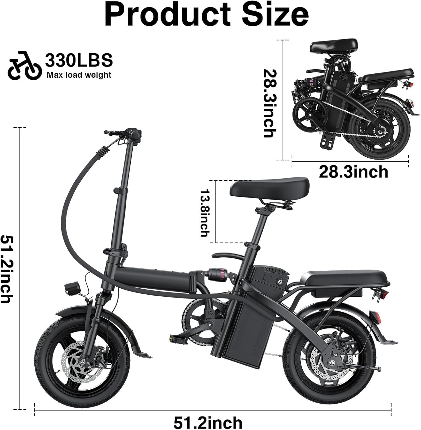1200W Peak 24MPH Foldable Adult Electric Bike with 48V Removable Battery - Image 8