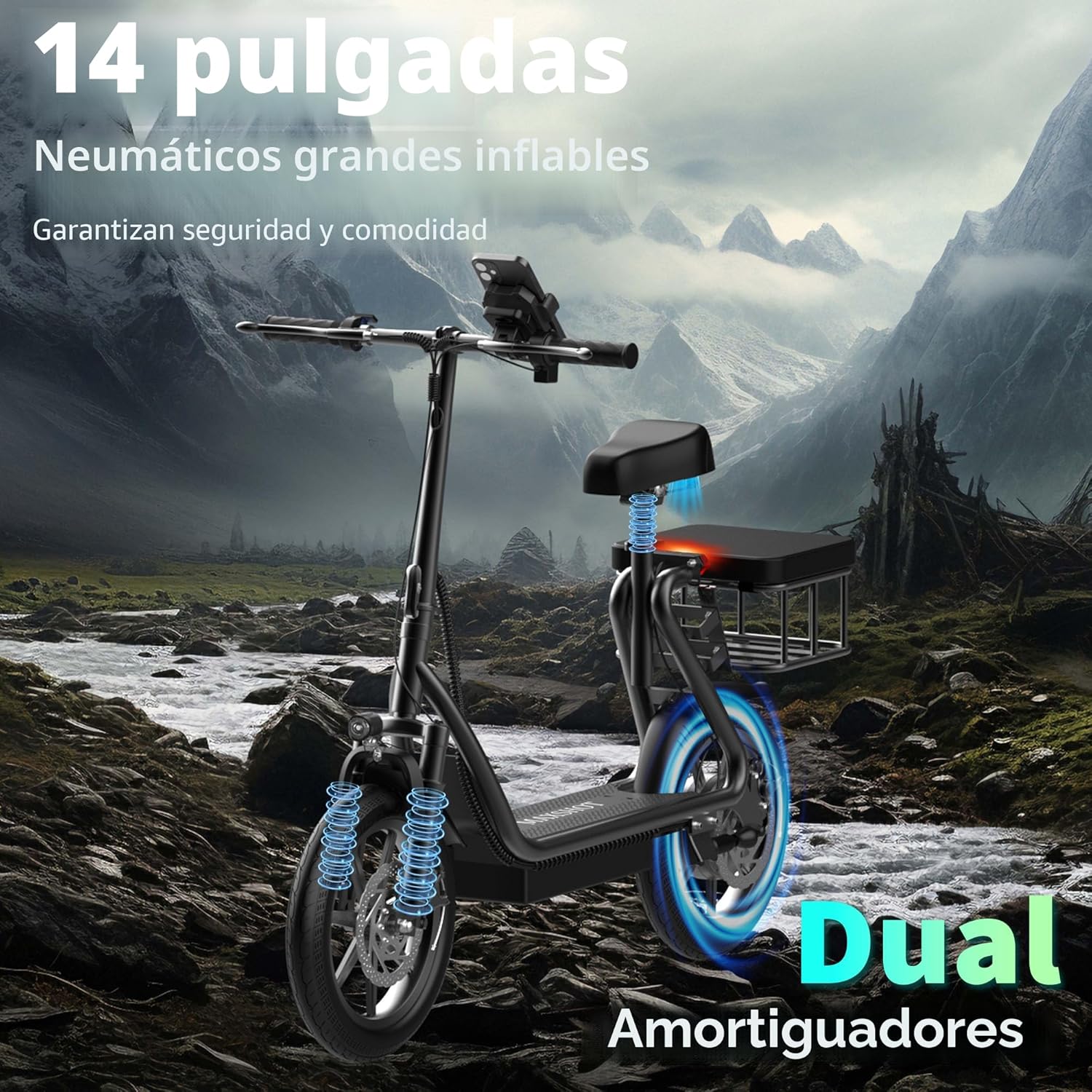 350W/500W Foldable Electric Scooter up to 22MPH with Seat, Dual Suspension and App - Image 3