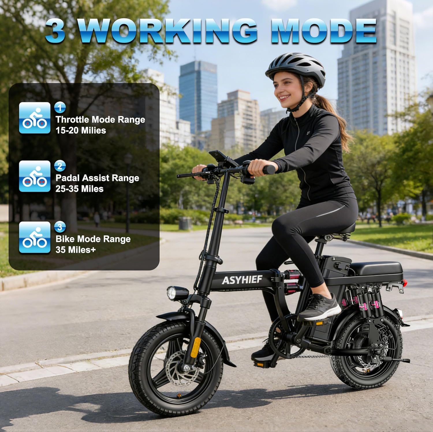 14” Foldable Electric Bike 1200W 24MPH 48V 10Ah Battery, Suspension and Disc Brakes - Image 2
