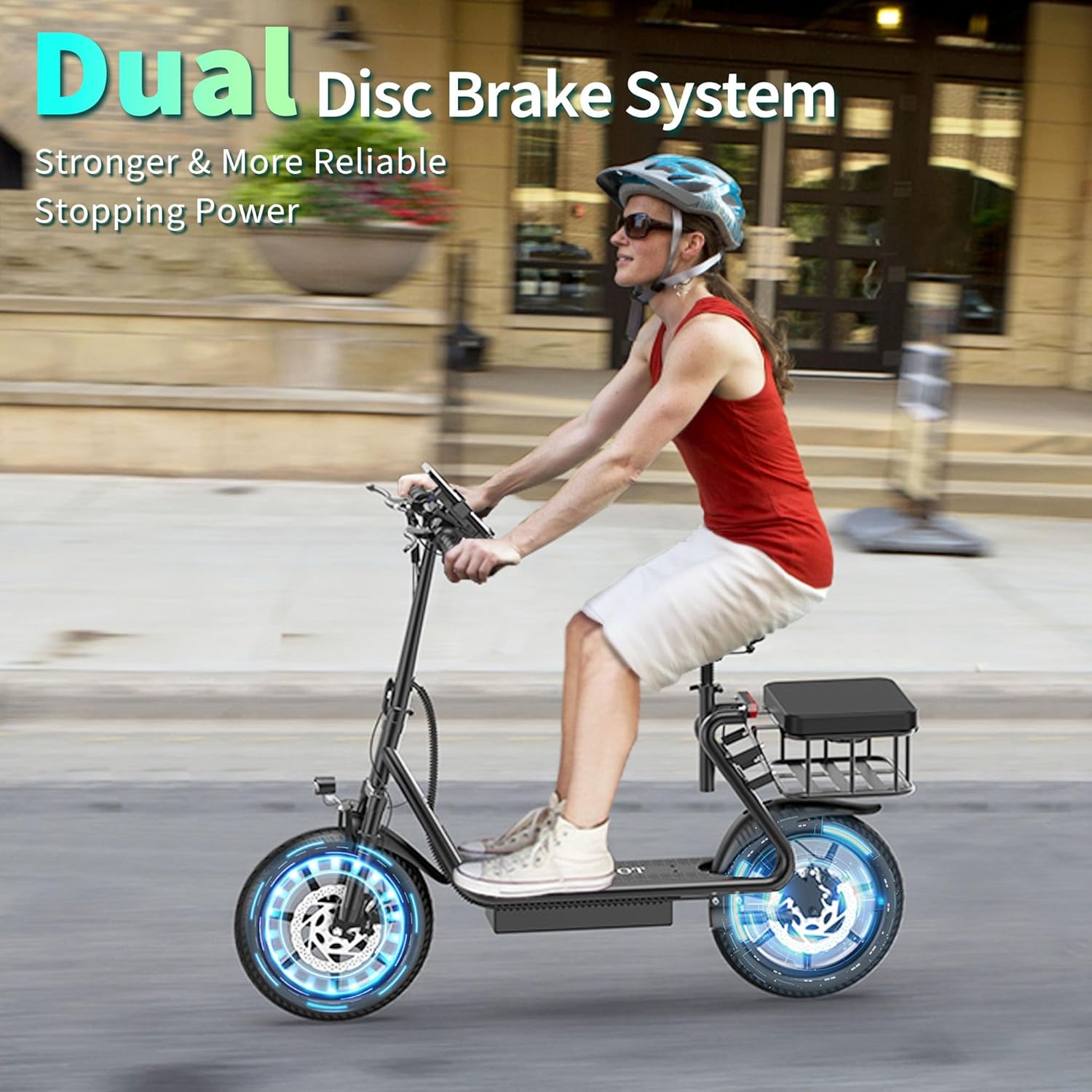 350W/500W Foldable Electric Scooter up to 22MPH with Seat, Dual Suspension and App - Image 4