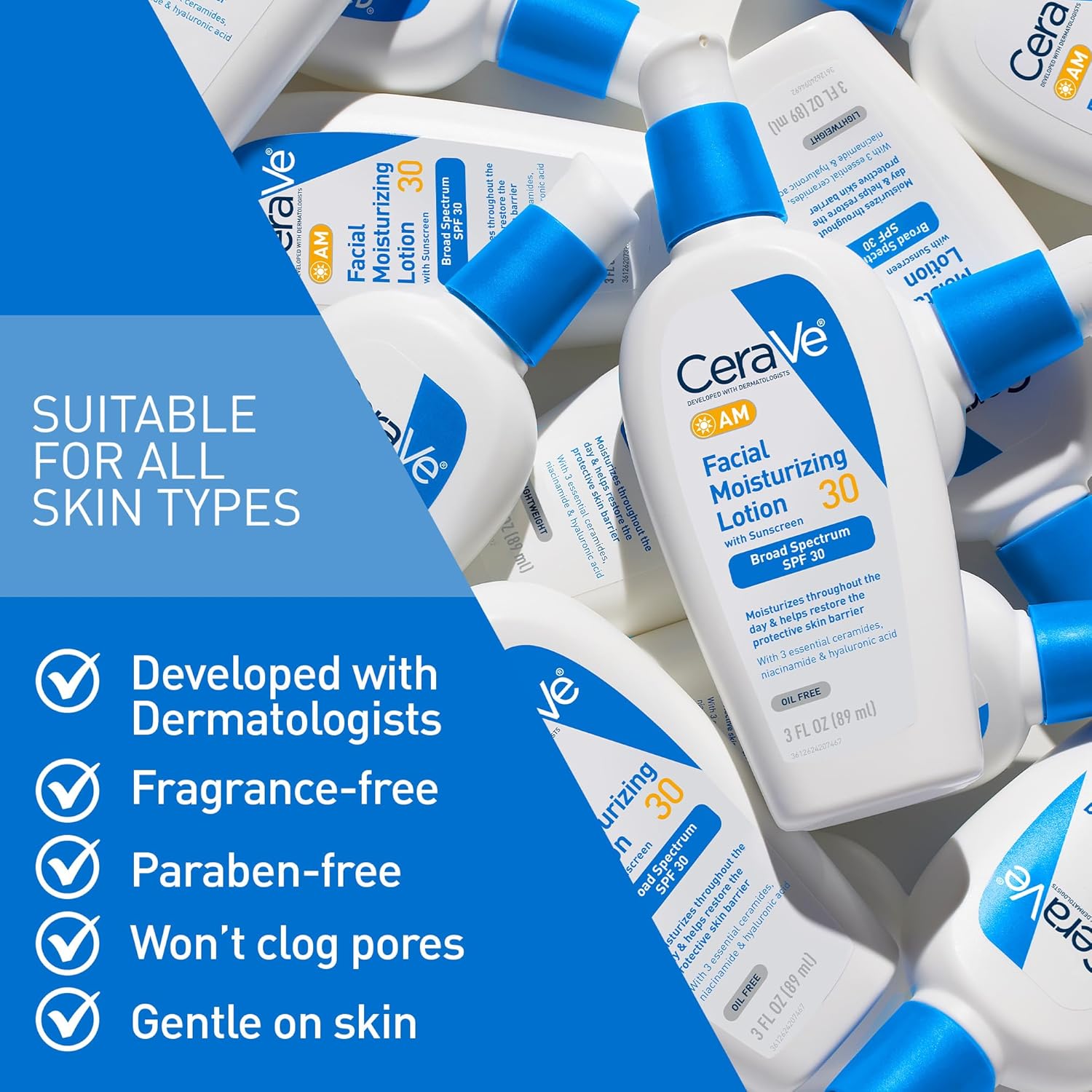 CeraVe AM Oil-Free Moisturizing Facial Lotion SPF 30 with Hyaluronic Acid and Niacinamide 3oz - Image 4