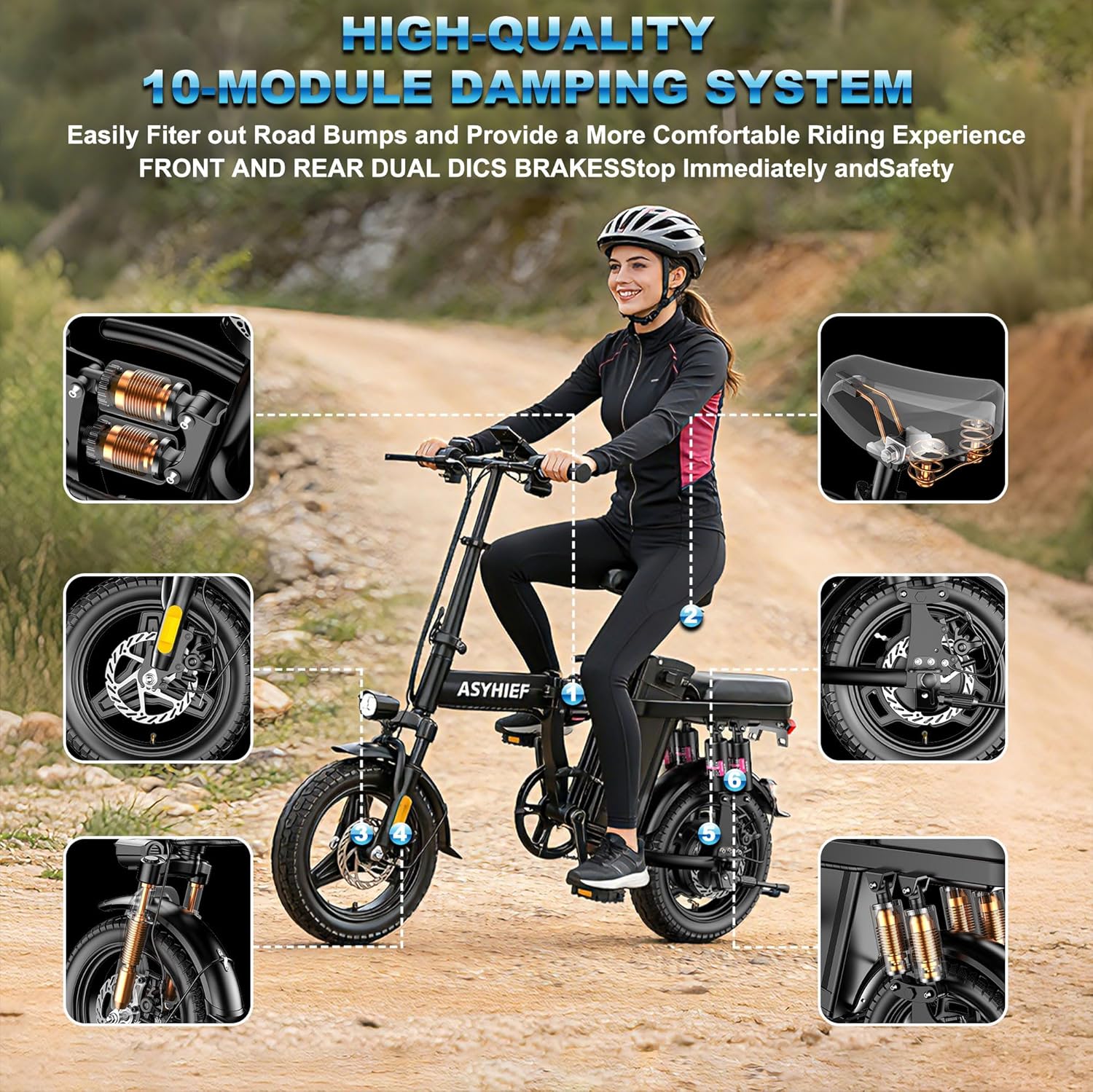 14” Foldable Electric Bike 1200W 24MPH 48V 10Ah Battery, Suspension and Disc Brakes - Image 4