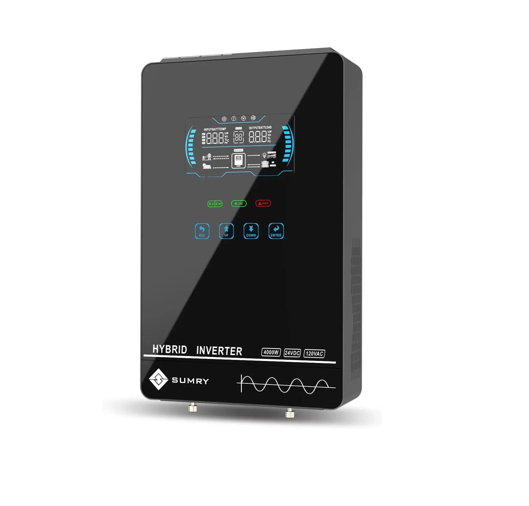 SUMRY 4000W 24V to 120V Pure Sine Wave Hybrid Solar Inverter with 140A MPPT and LCD Touchscreen