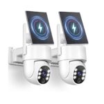 Cámaras de Seguridad Solar Gianteye 2K Inalámbricas para Exterior, Pack de 2, PTZ, Visión Nocturna a Color y Audio 2 Vías