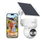 Cámara de Seguridad Solar GNCC 1080p Inalámbrica para Exterior, Vista 360°, Visión Nocturna a Color, Audio 2 Vías e IP65