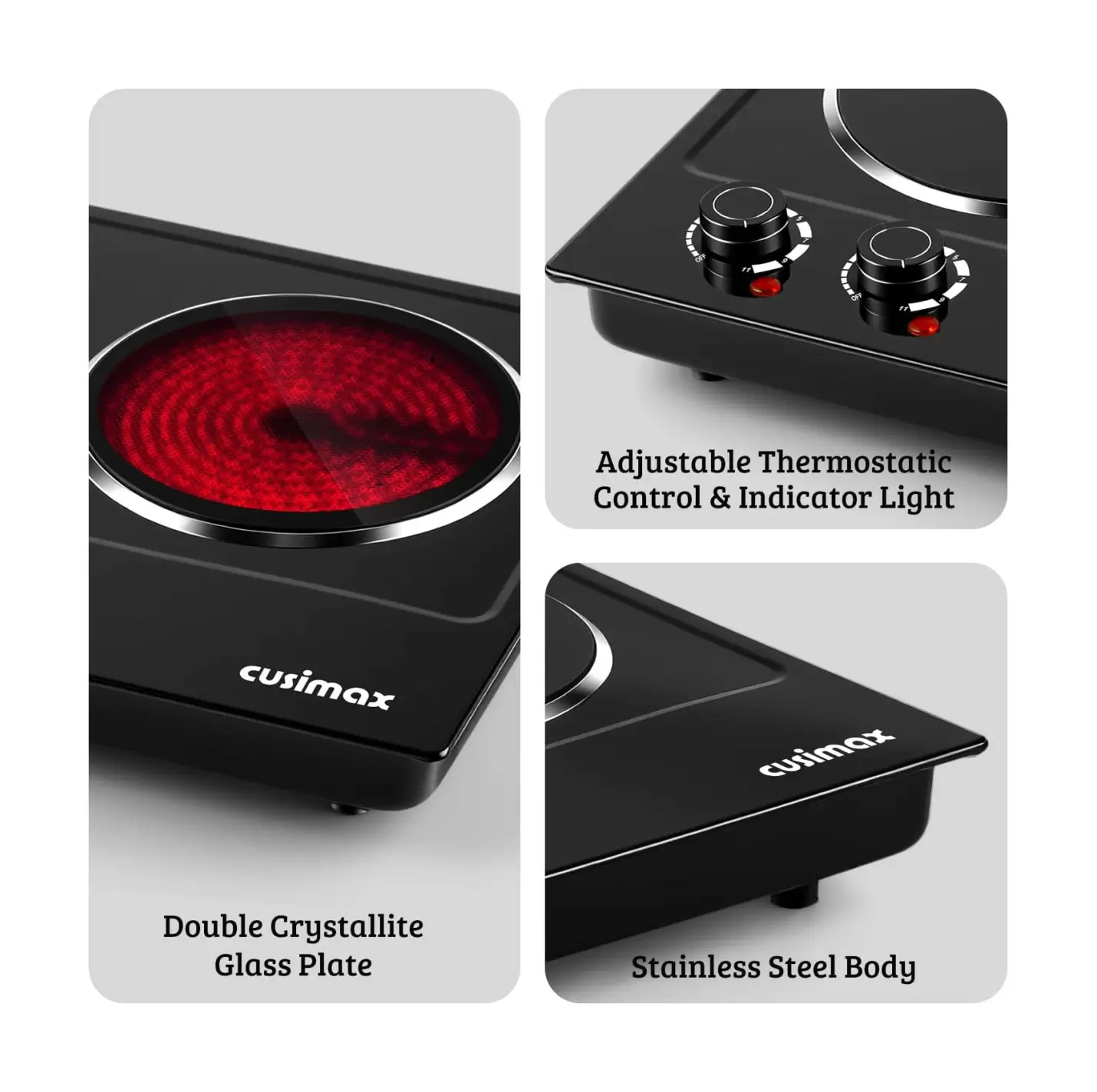 1800 W Infrared Ceramic Double-Burner Countertop Electric Hot Plate - Image 2