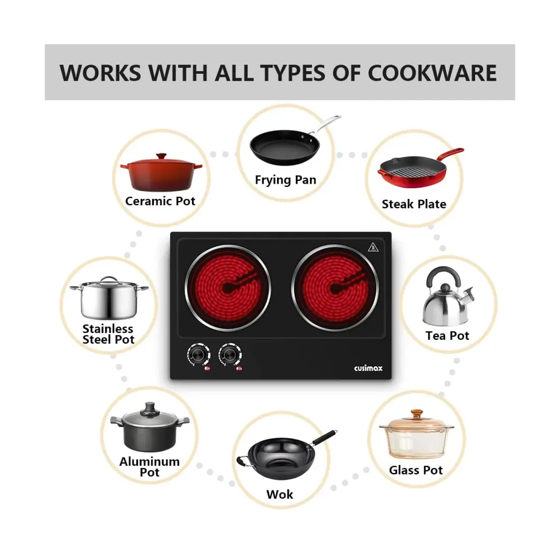 1800 W Infrared Ceramic Double-Burner Countertop Electric Hot Plate - Image 3