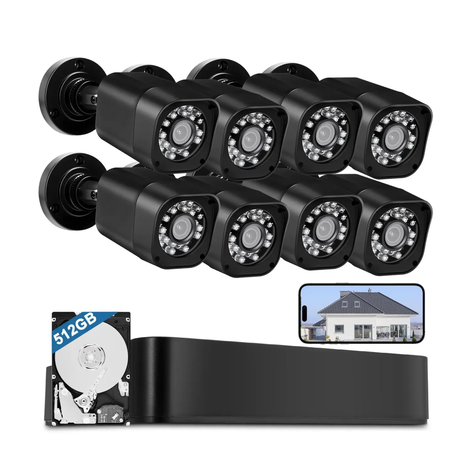 Aiwixen 8-Channel Security Camera System with 8 1080p Cameras and 512 GB ADVR-8CH8C001