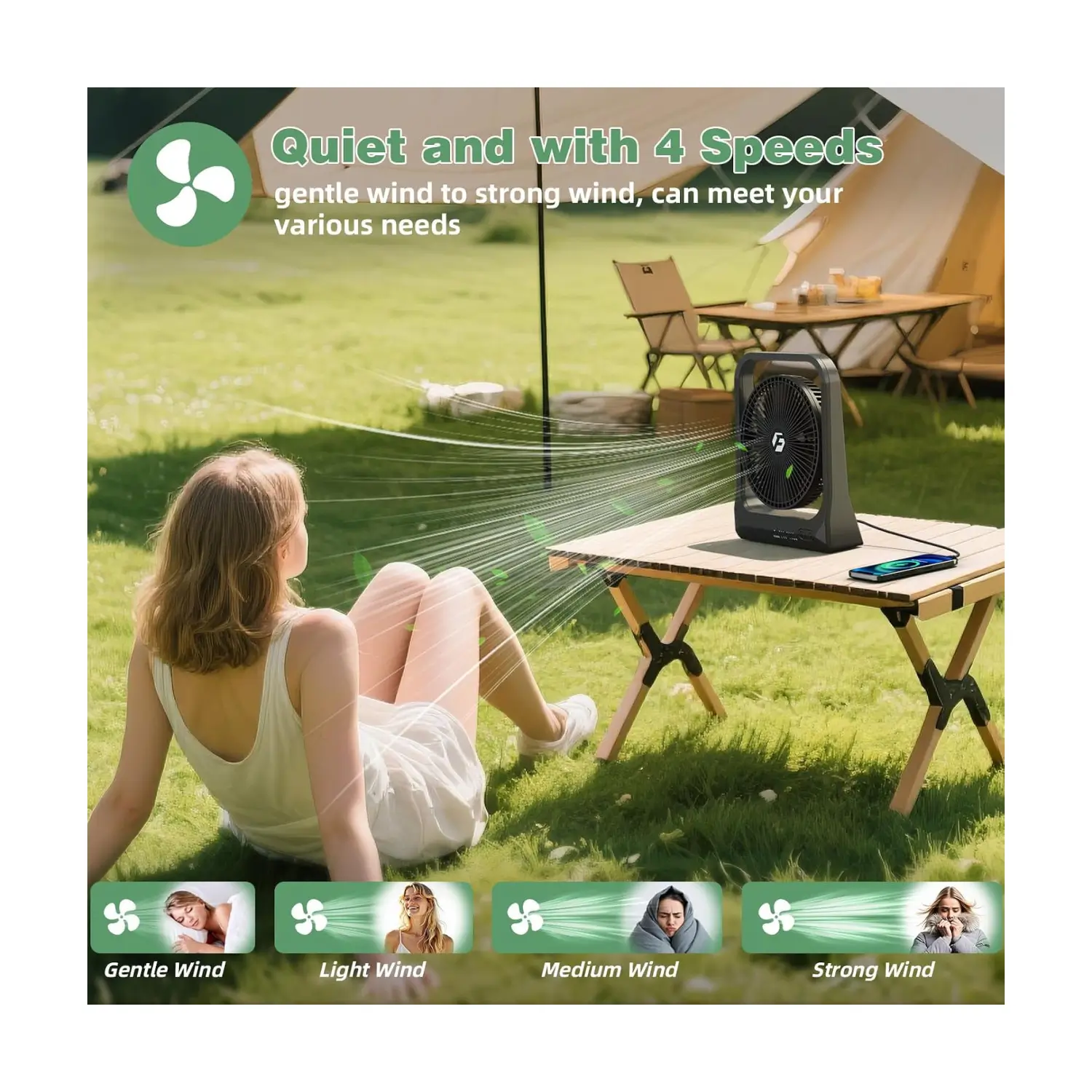 20800mAh Rechargeable Fan, 8 Inches - Image 2