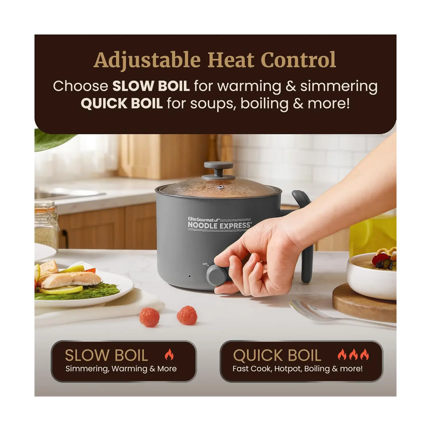 Elite Gourmet 1.25 qt Portable Electric Pot with Ceramic Coating - Image 2