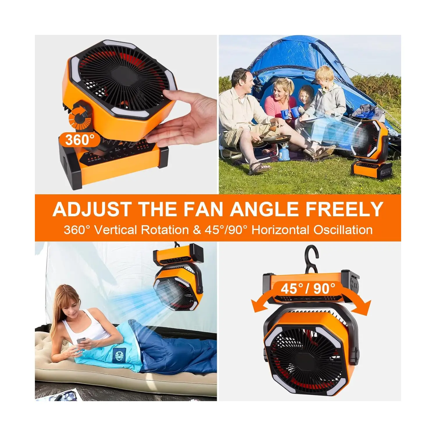 TUIAIAO 8-Inch Rechargeable Portable Fan with Light, Remote Control and Oscillation - Image 3