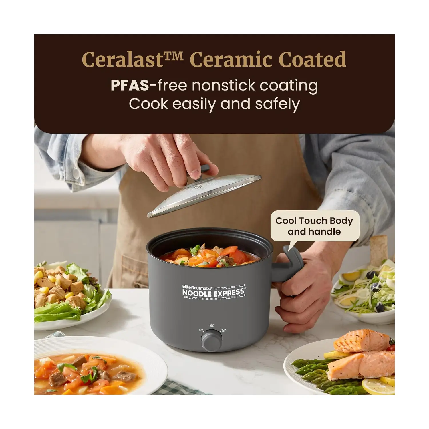Elite Gourmet 1.25 qt Portable Electric Pot with Ceramic Coating - Image 3
