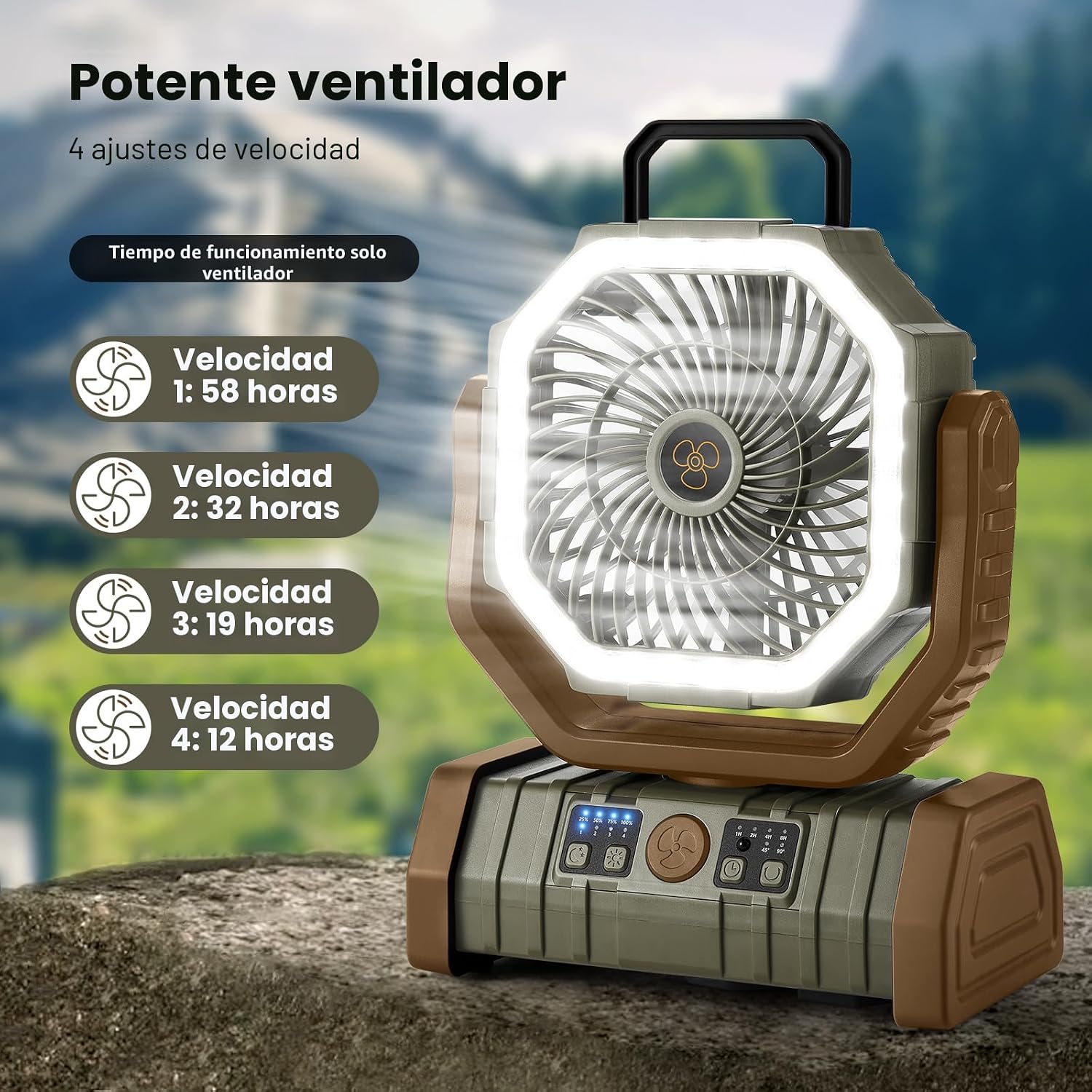 Odoland 30000mAh Rechargeable Camping Fan with LED Lantern, Remote Control, Oscillation, Hook and 4 Speeds - Image 5