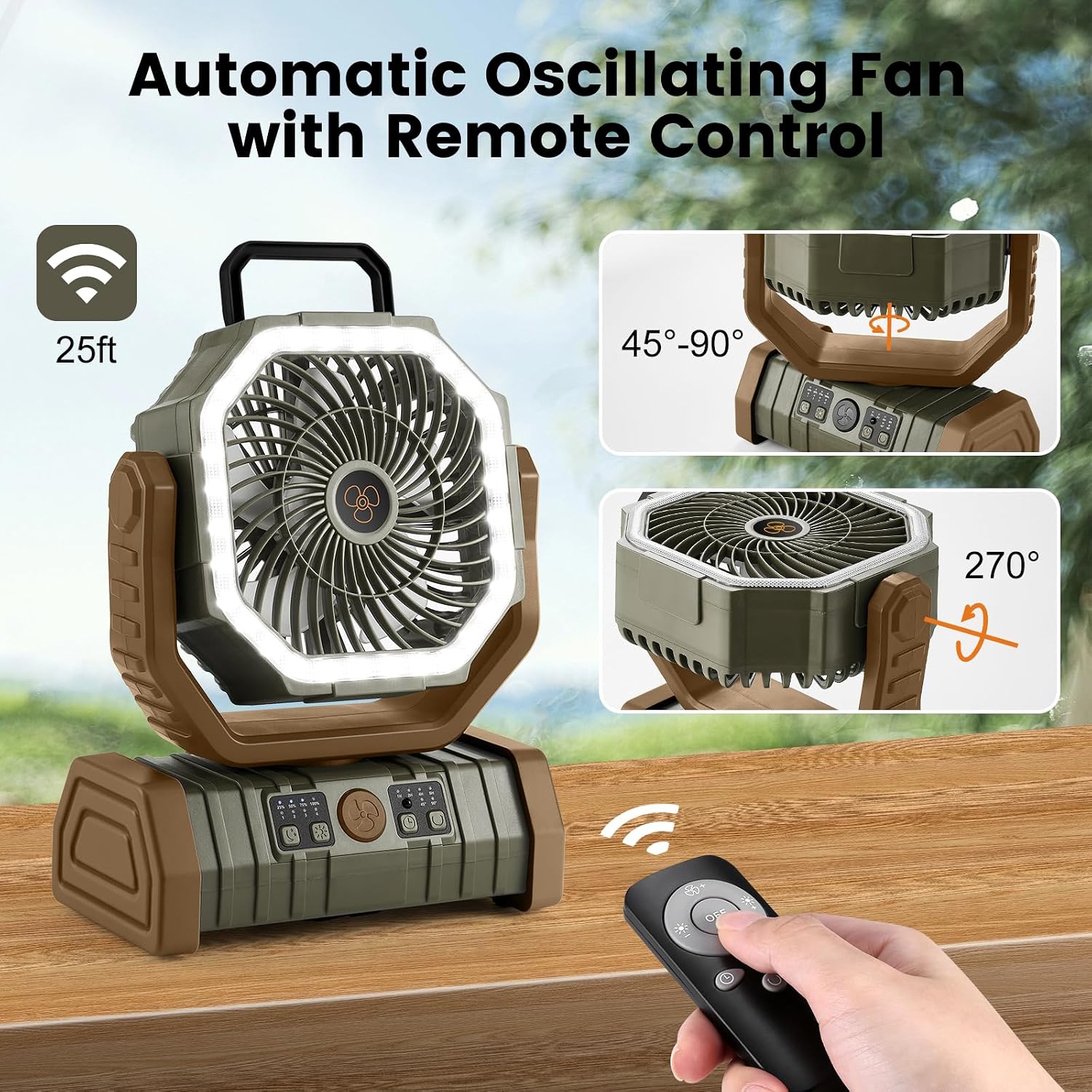 Odoland 30000mAh Rechargeable Camping Fan with LED Lantern, Remote Control, Oscillation, Hook and 4 Speeds - Image 4